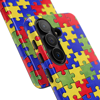 Colorful Puzzle Phone Case, Autism Awareness Jigsaw Design, Tough Protective Case, iPhone & Samsung Case, Vibrant Puzzle Pattern