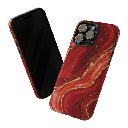Red Agate Marble Phone Case – Gold Vein Luxury Stone Tough Case (iPhone, Samsung, Pixel)