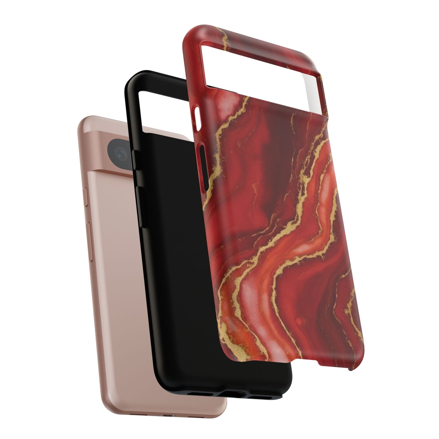 Red Agate Marble Phone Case – Gold Vein Luxury Stone Tough Case (iPhone, Samsung, Pixel)