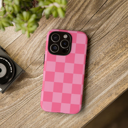 Pink Checkerboard Phone Case – Cute Aesthetic Tough Case for iPhone & Samsung