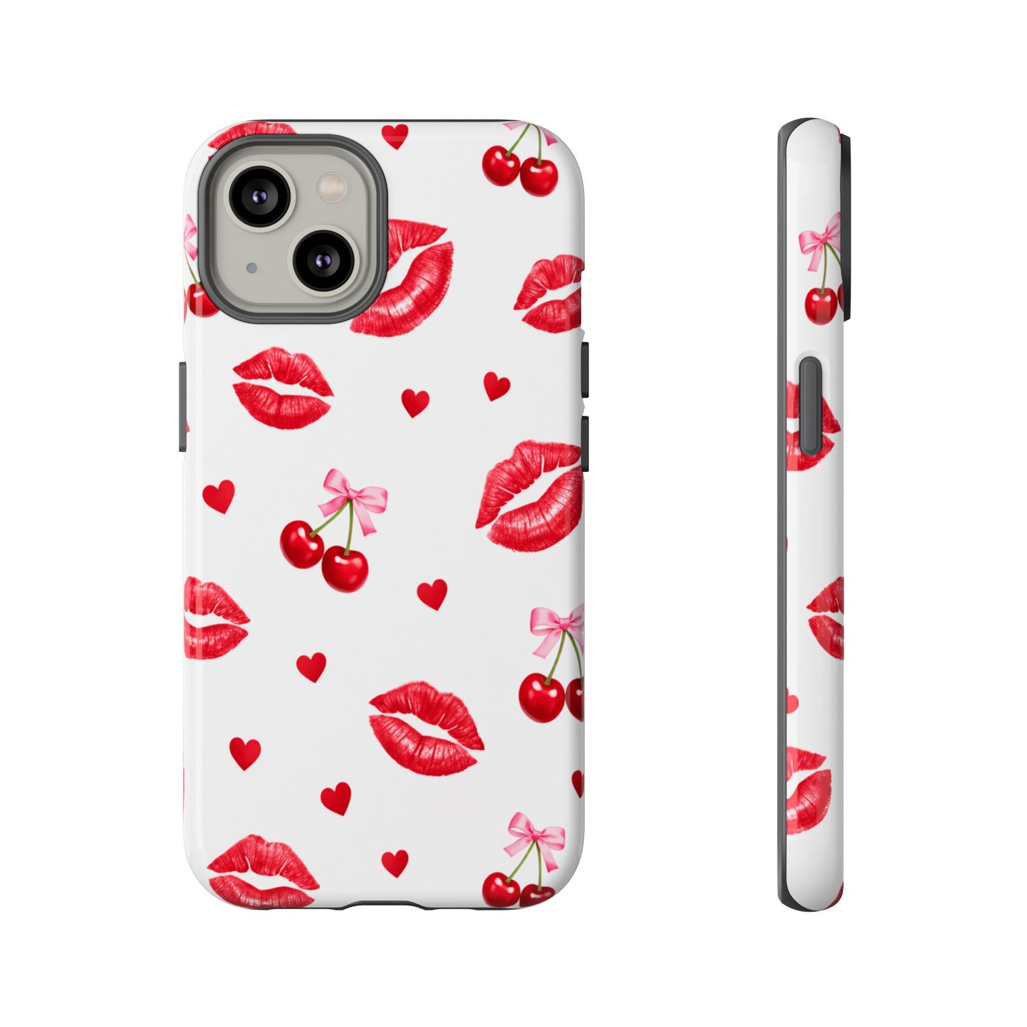 Red Lips & Cherry Phone Case – Y2K Retro Aesthetic Tough Cover