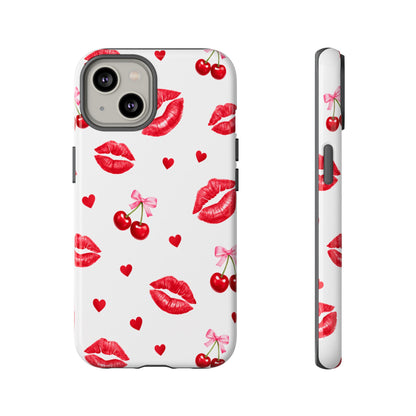 Red Lips & Cherry Phone Case – Y2K Retro Aesthetic Tough Cover