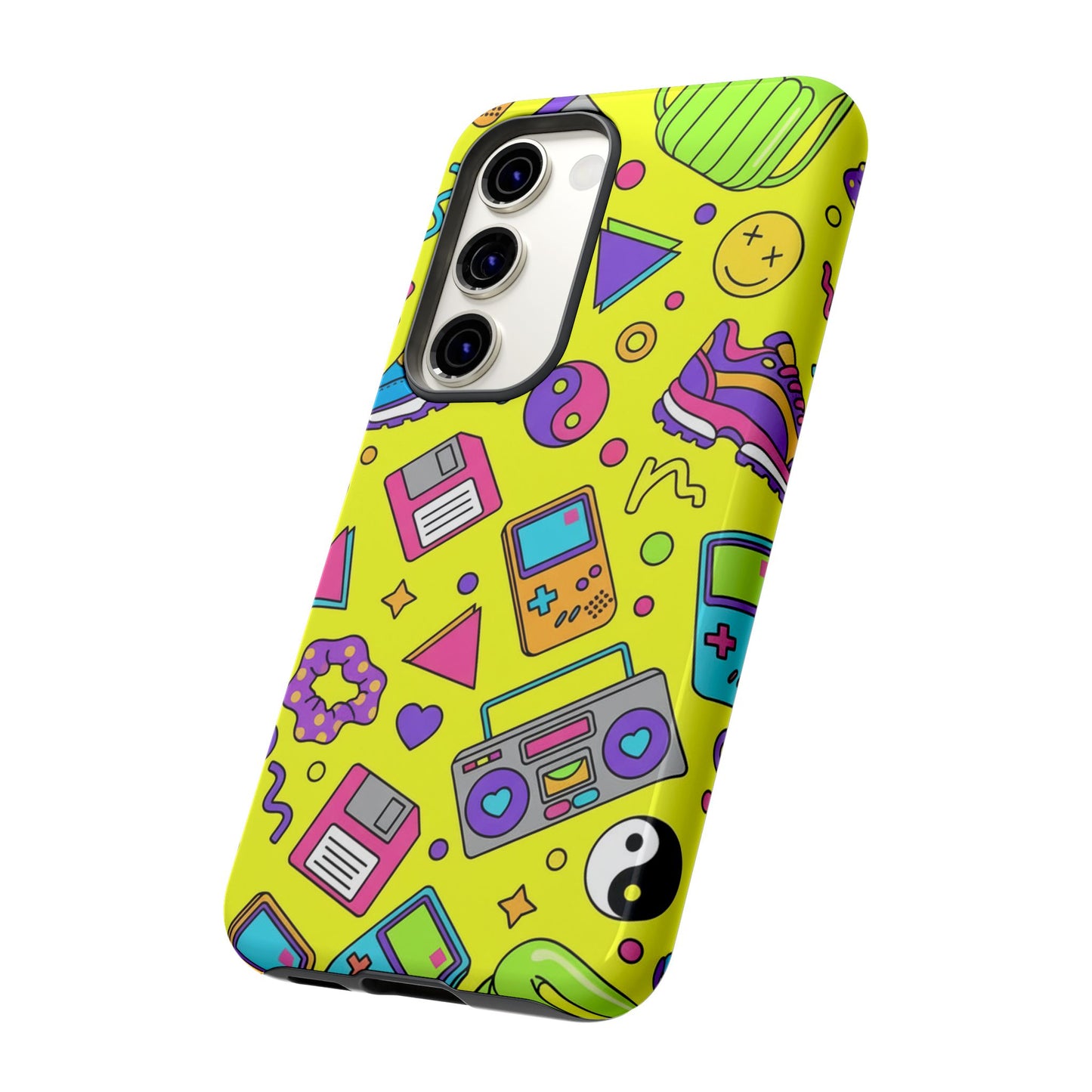 90s Retro Neon Phone Case – Y2K Nostalgia Colorful Icons Tough Protective Case