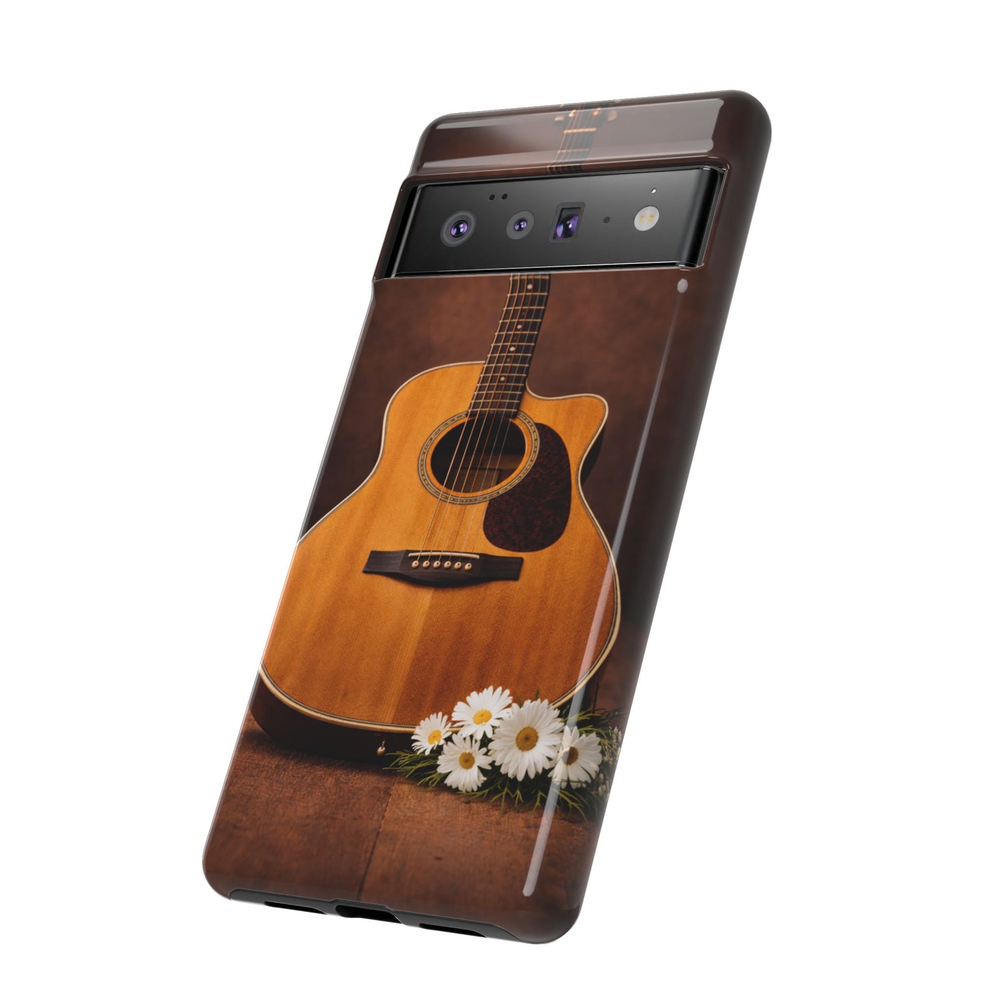 Acoustic Guitar Daisy Phone Case | Rustic Music Lover Tough Cover