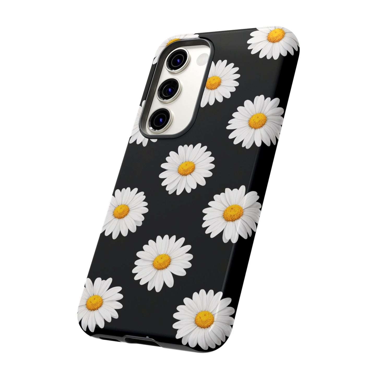 Black Daisy Floral Tough Phone Case – Cute Protective Cover for Iphone, Samsung Galaxy and Pixel