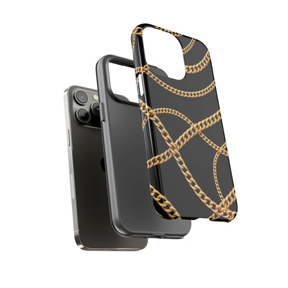 Luxury Gold Chain Phone Case – Black Designer Style Tough Protective Cover for Iphone, Samsung Galaxy and Pixel