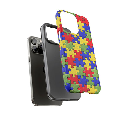 Colorful Puzzle Phone Case, Autism Awareness Jigsaw Design, Tough Protective Case, iPhone & Samsung Case, Vibrant Puzzle Pattern