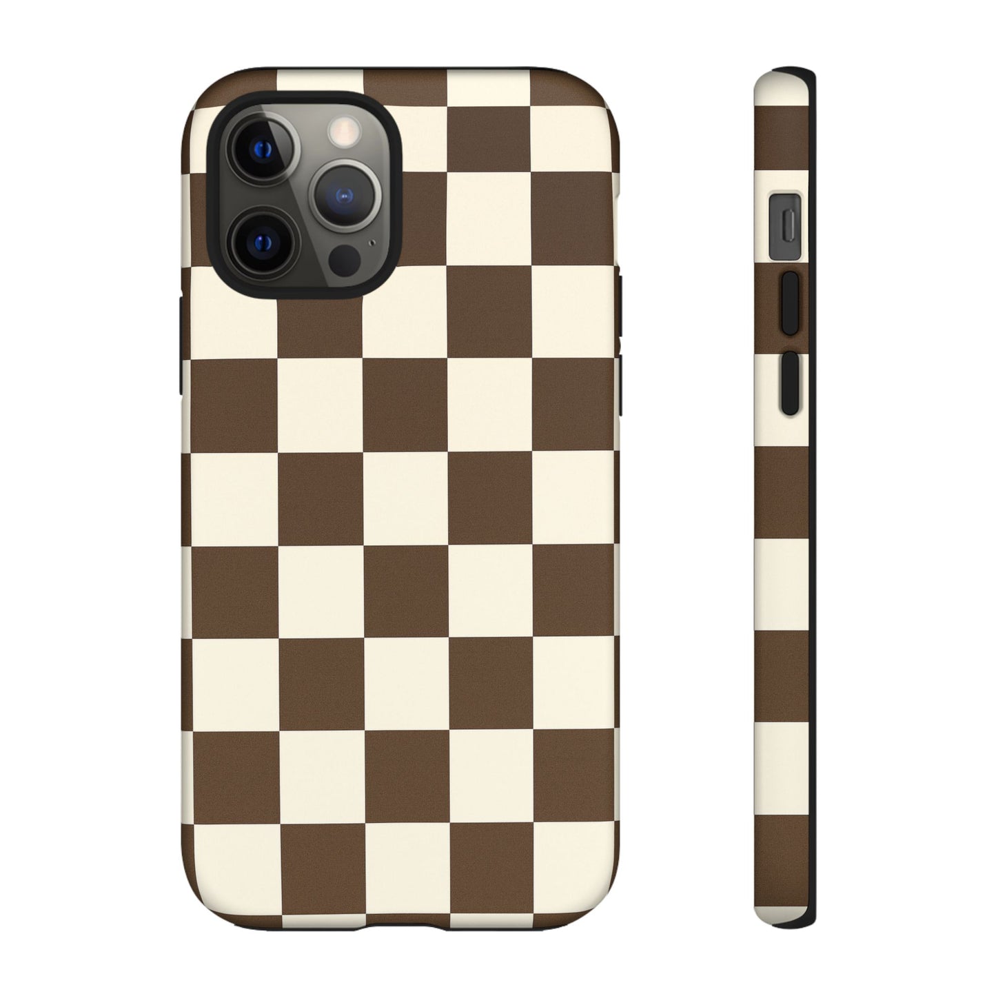 Mocha Checkerboard Phone Case | Neutral Aesthetic Checkered iPhone & Samsung Tough Case