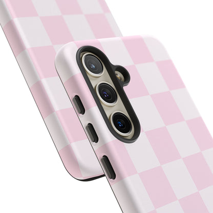 Light Pink Checkerboard Phone Case | Pastel Aesthetic Checkered iPhone & Samsung Tough Case