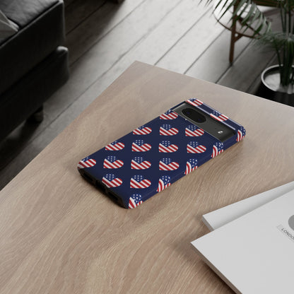 Patriotic American Flag Heart Phone Case – Tough Shockproof, USA Stars & Stripes for Iphone, Samsung Galaxy and Pixel