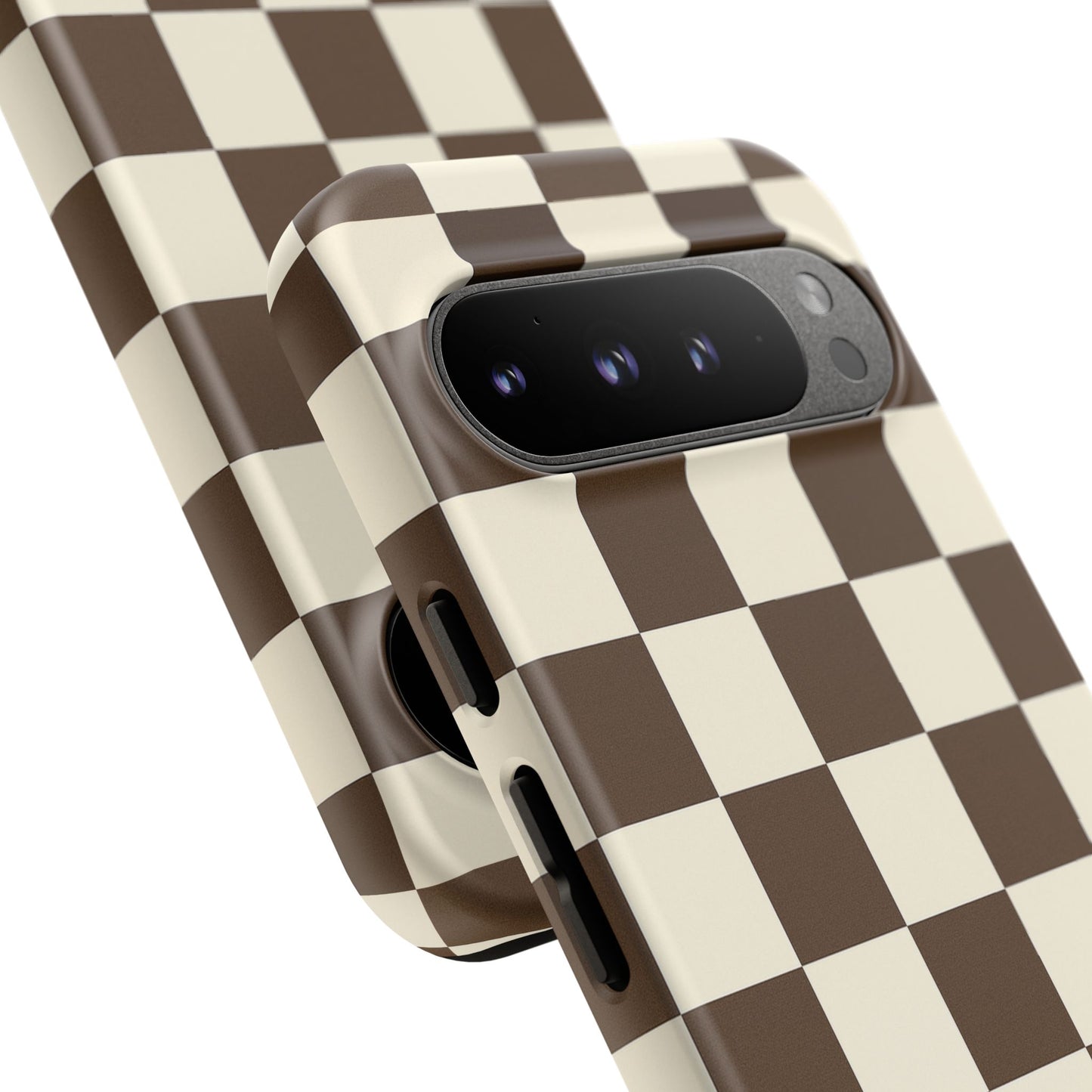 Mocha Checkerboard Phone Case | Neutral Aesthetic Checkered iPhone & Samsung Tough Case