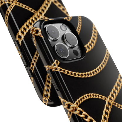 Luxury Gold Chain Phone Case – Black Designer Style Tough Protective Cover for Iphone, Samsung Galaxy and Pixel