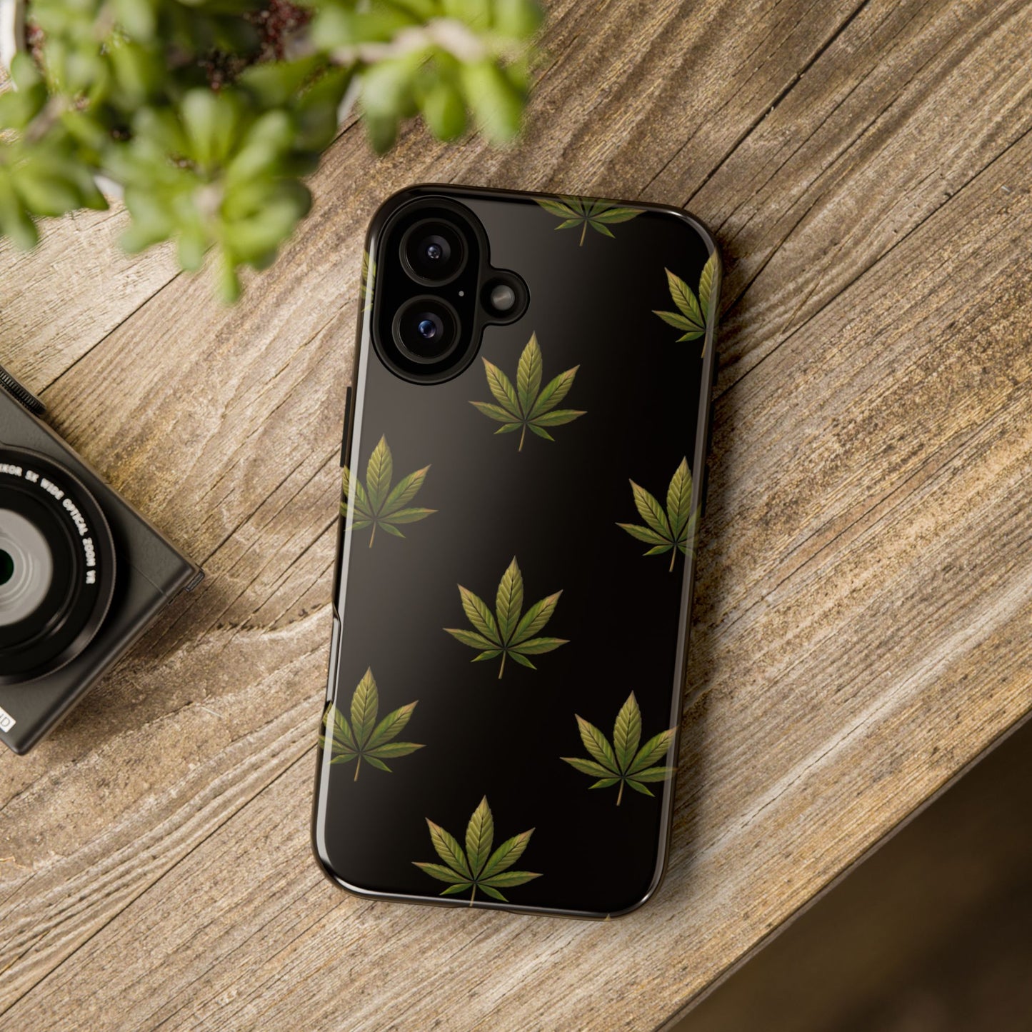 Cannabis Leaf Phone Case Green Weed Leaf Pattern Tough Protective Cover