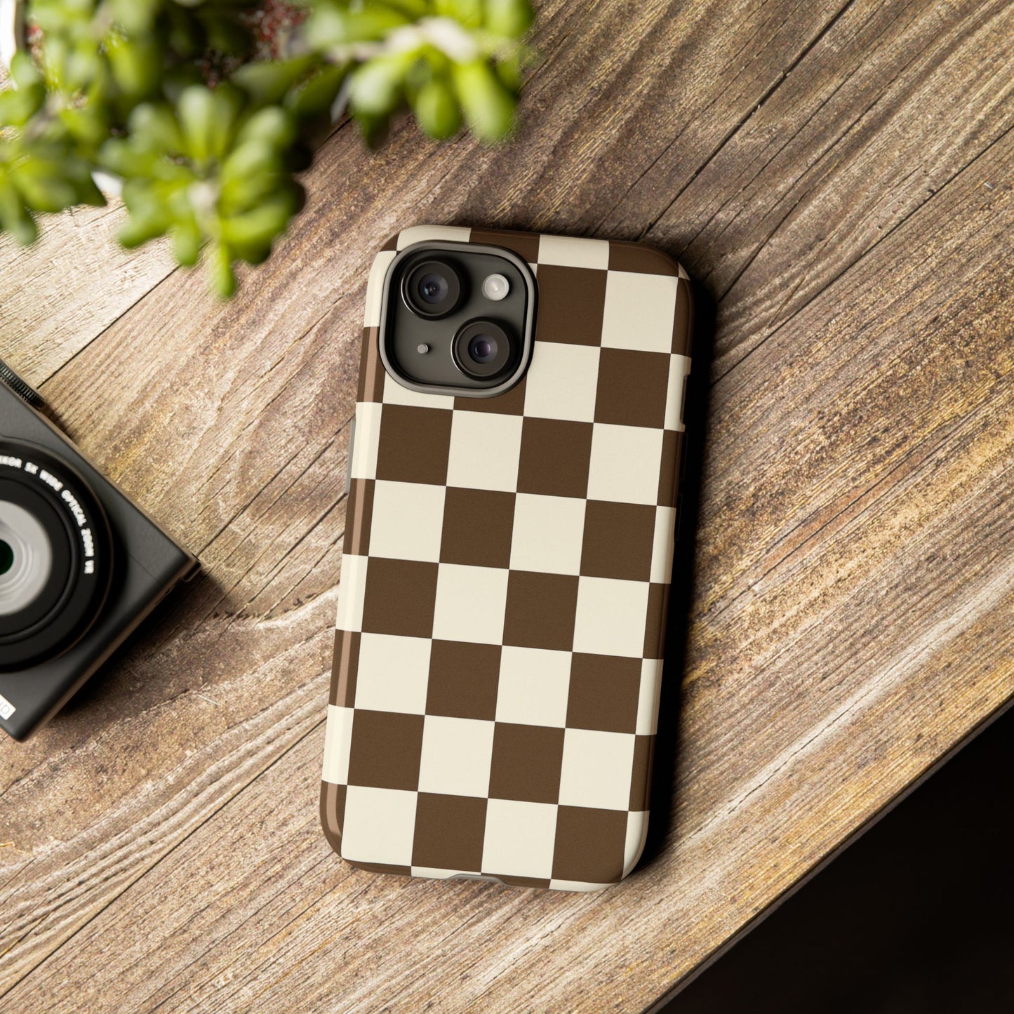Mocha Checkerboard Phone Case | Neutral Aesthetic Tough Case