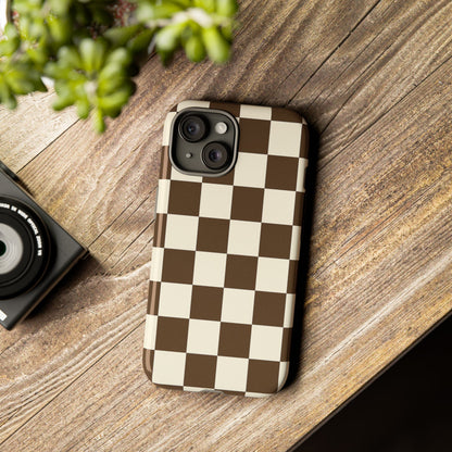 Mocha Checkerboard Phone Case | Neutral Aesthetic Tough Case