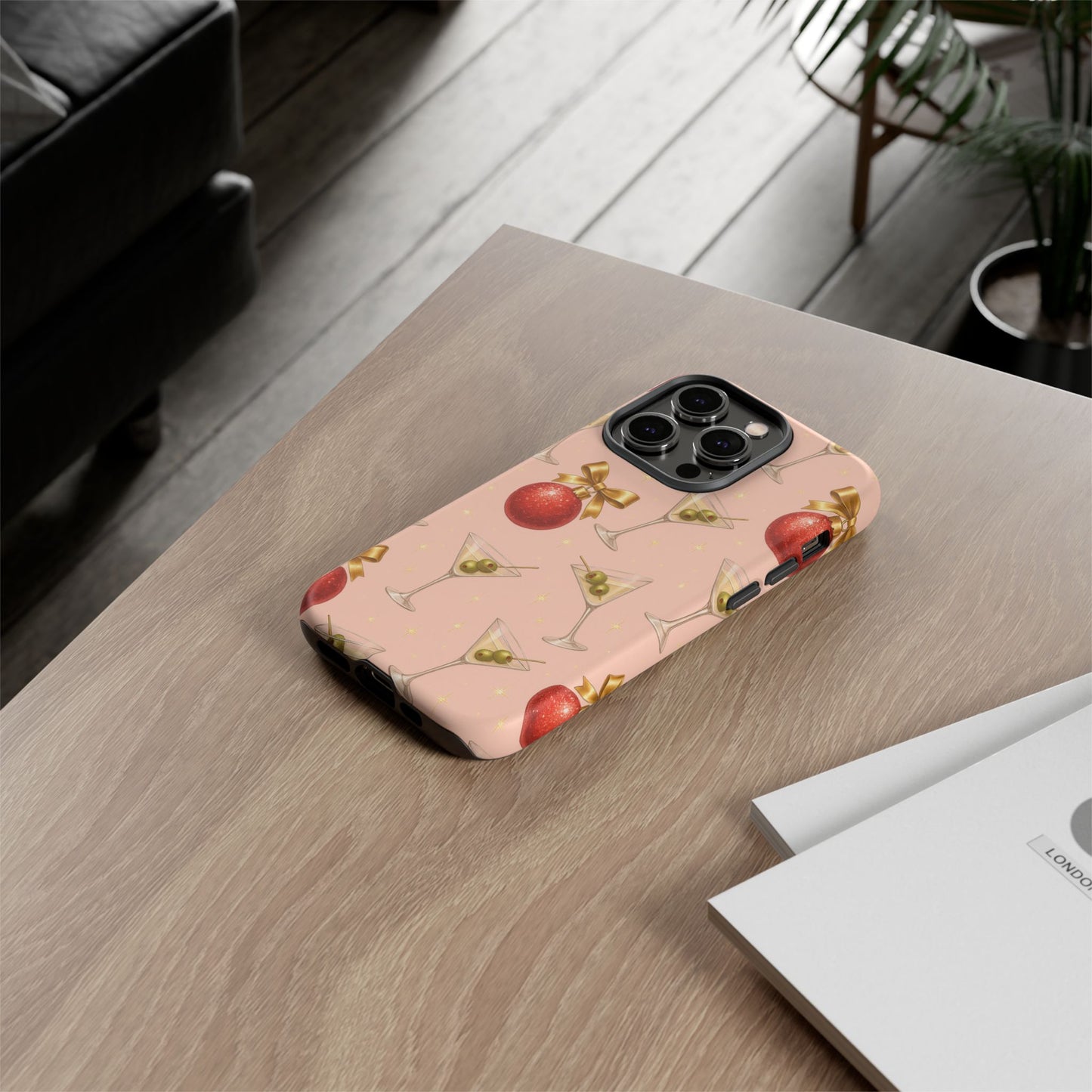 Cocktail Ornament Phone Case – Pink Martini & Cherry Pattern | Glossy or Matte for Iphone, Samsung Galaxy and Pixel