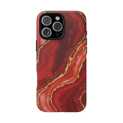 Red Agate Marble Phone Case with Gold Veins – Luxury Tough iPhone & Samsung Case