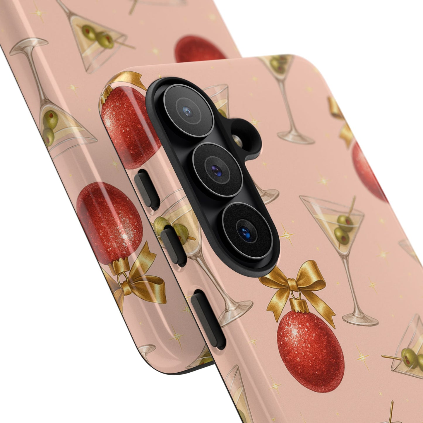Cocktail Ornament Phone Case – Pink Martini & Cherry Pattern | Glossy or Matte for Iphone, Samsung Galaxy and Pixel