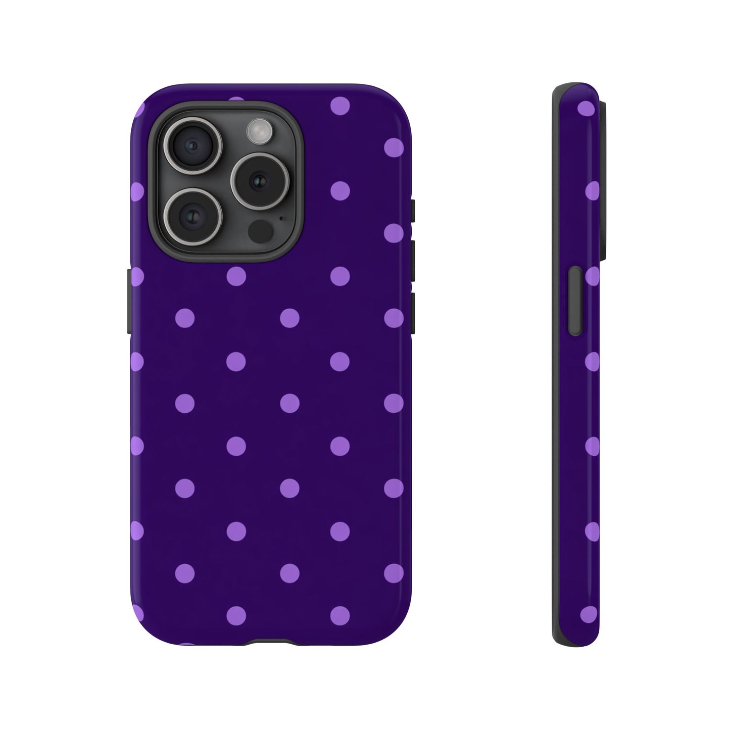 Purple Polka Dot Tough Phone Case – Cute Stylish Durable Protective Cover for Iphone, Samsung Galaxy and Pixel