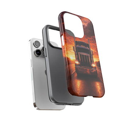 Big Rig Truck Phone Case Sunset Highway Semi Truck iPhone Samsung Cover