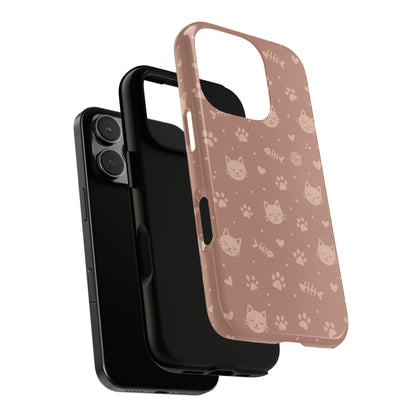 Cute Cat Pattern Phone Case | Paw Prints, Fishbone & Yarn Design Tough Case