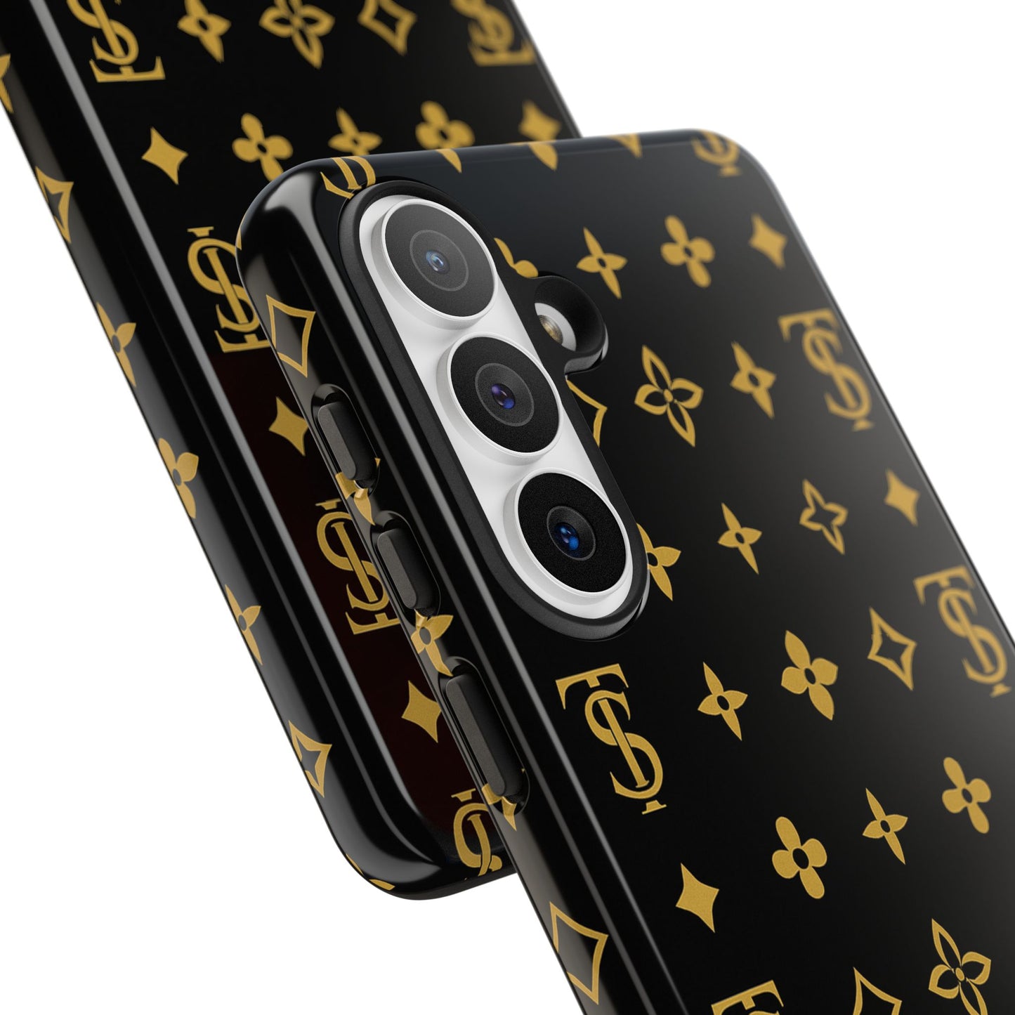 Gold Monogram Pattern Tough Phone Case | Black & Gold Luxury Design for Iphone, Samsung Galaxy and Pixel