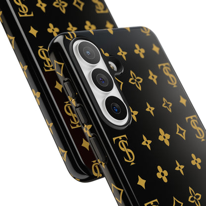 Gold Monogram Pattern Tough Phone Case | Black & Gold Luxury Design for Iphone, Samsung Galaxy and Pixel