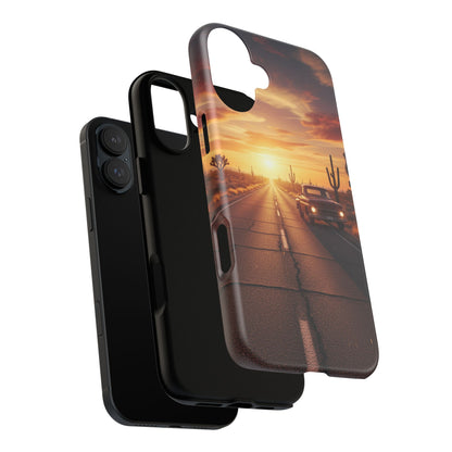 Route 66 Sunset Desert Highway Phone Case – Road Trip Travel Aesthetic Tough Case