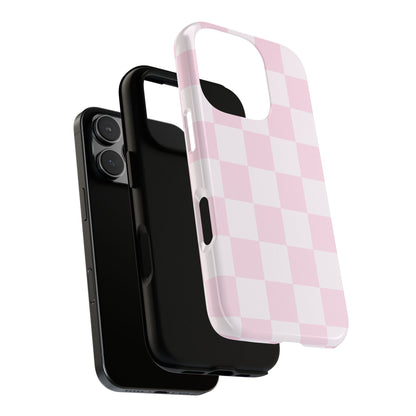 Light Pink Checkerboard Phone Case | Pastel Aesthetic Checkered iPhone & Samsung Tough Case