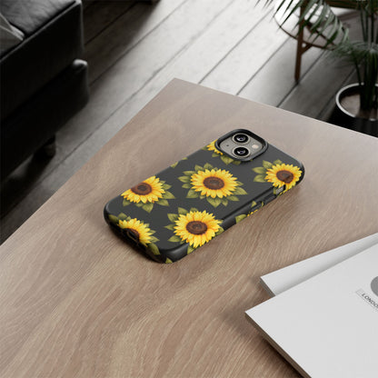 Sunflower Floral Tough Phone Case – Black Background Protective Cover for Iphone, Samsung Galaxy and Pixel