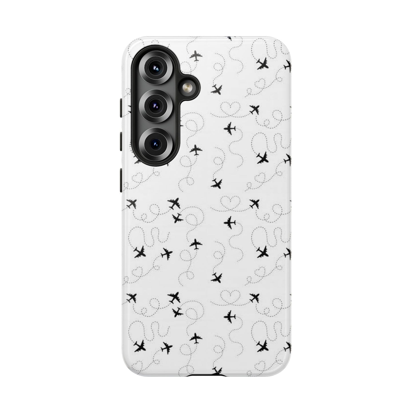 Minimal Paper Airplane Pattern Phone Case – Black White Aesthetic Tough Cover