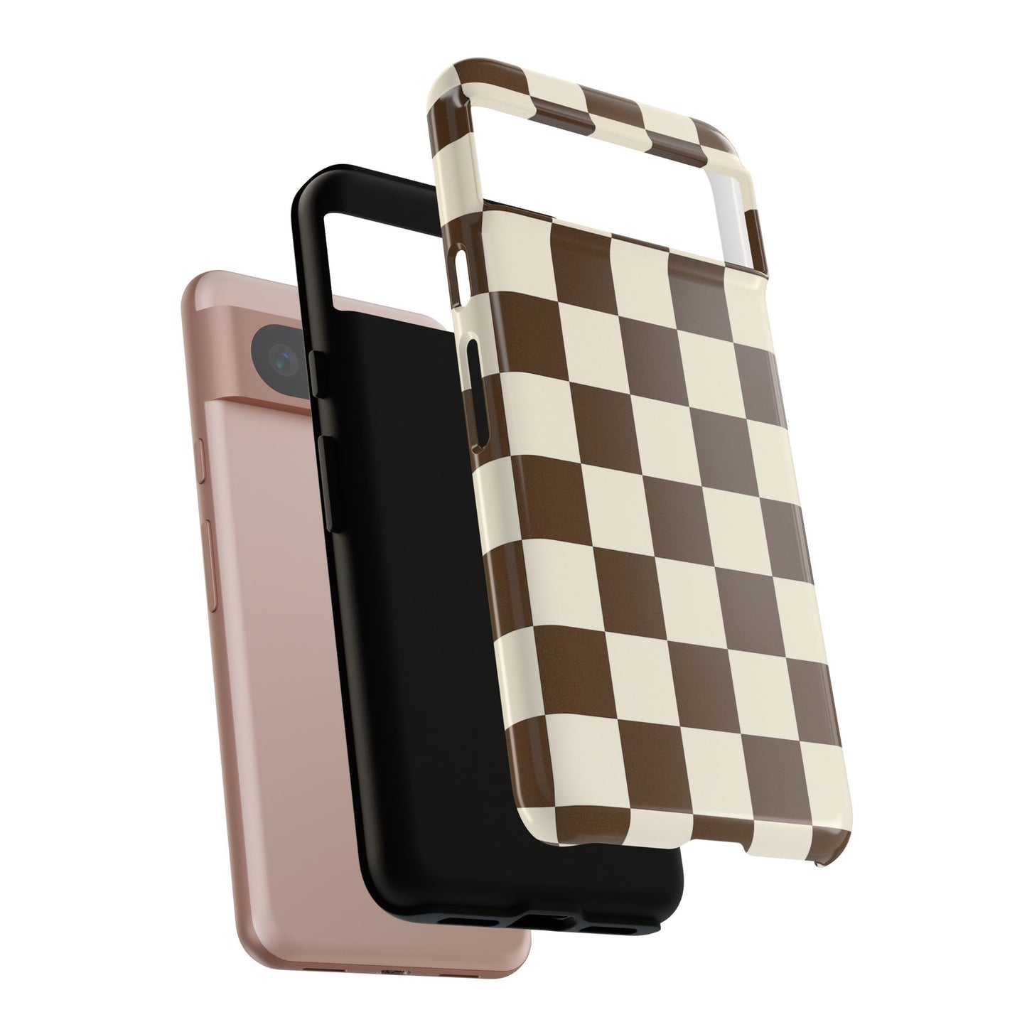Mocha Checkerboard Phone Case | Neutral Aesthetic Checkered iPhone & Samsung Tough Case