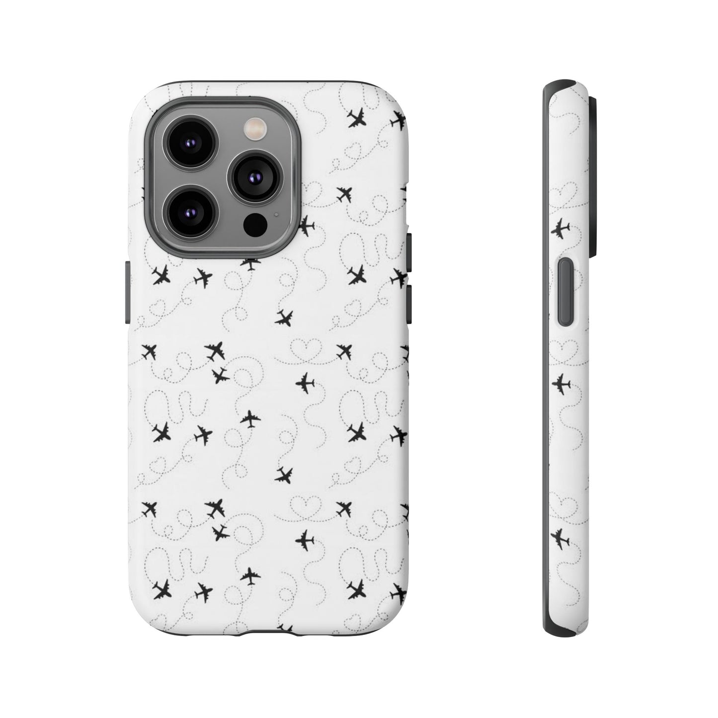 Minimal Paper Airplane Pattern Phone Case – Black White Aesthetic Tough Cover