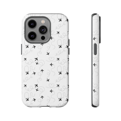 Minimal Paper Airplane Pattern Phone Case – Black White Aesthetic Tough Cover
