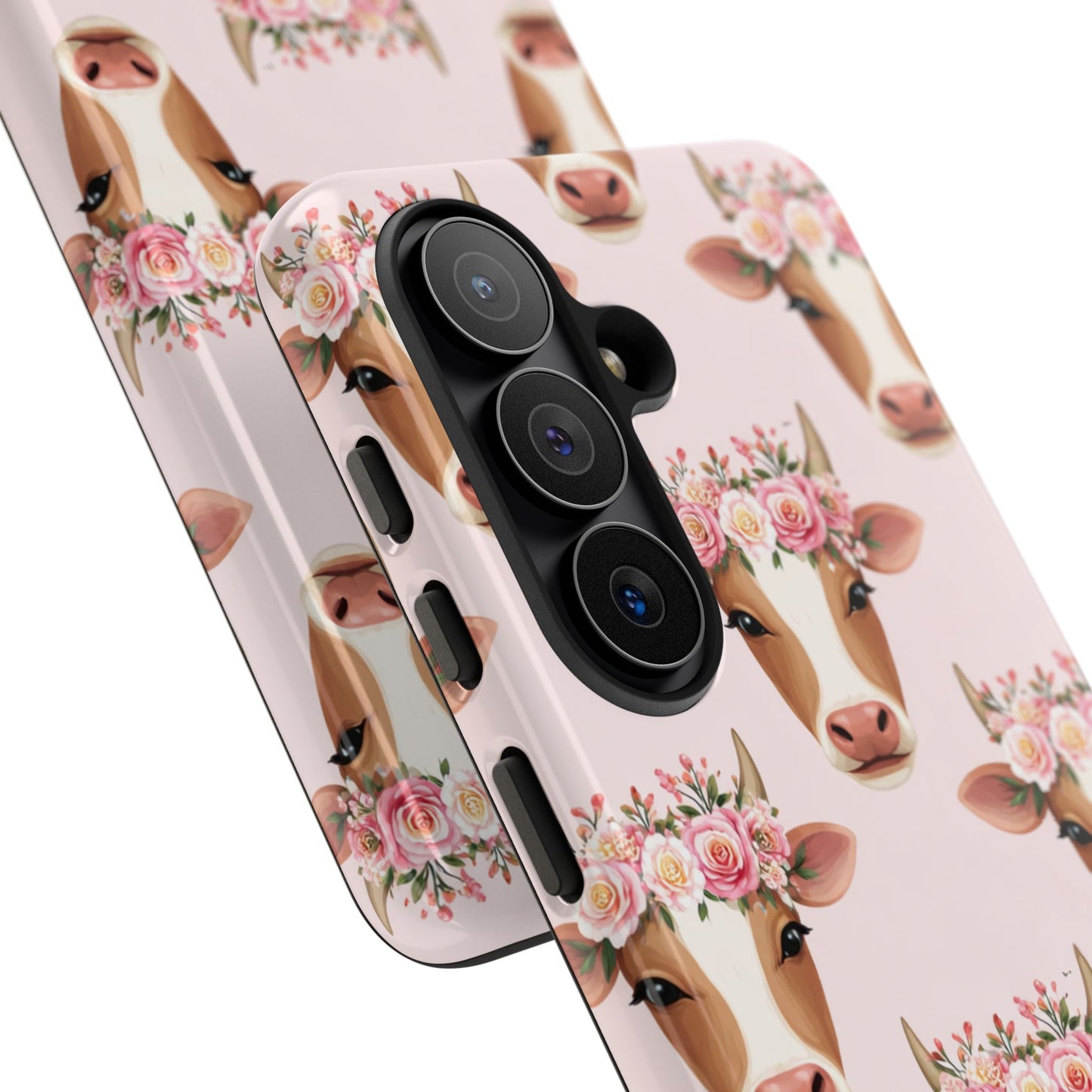 Floral Cow Phone Case – Cute Pink Cow Print Tough Protective Case for Iphone, Samsung Galaxy and Pixel