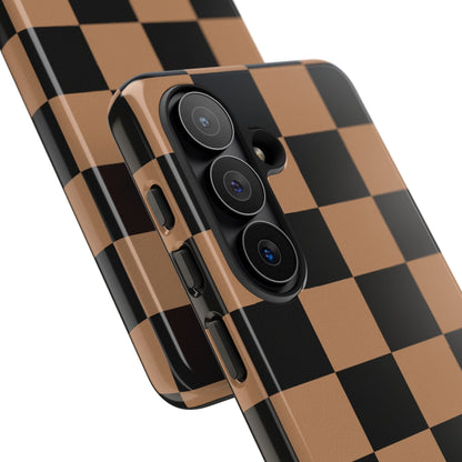 Brown Checkered Phone Case | Aesthetic Checkerboard iPhone & Samsung Tough Case