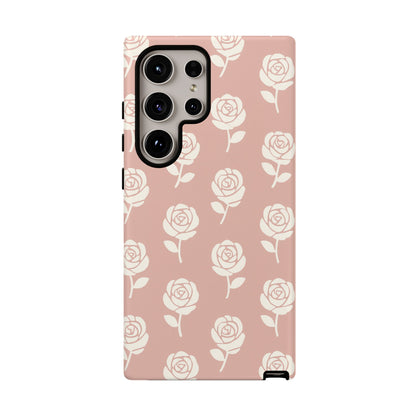 White Rose Pattern Tough Phone Case | Elegant Floral Aesthetic Case for Iphone, Samsung Galaxy and Pixel