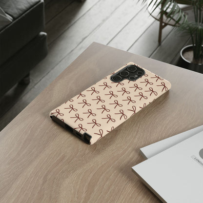 Coquette Bow Phone Case | Neutral Beige Aesthetic iPhone & Samsung Tough Case