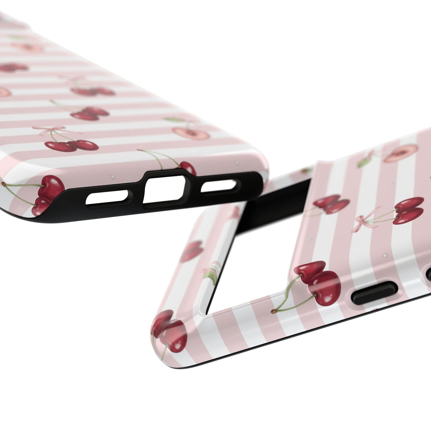 Pink Cherry Stripe Phone Case | Cute Coquette Aesthetic Protective Tough Case