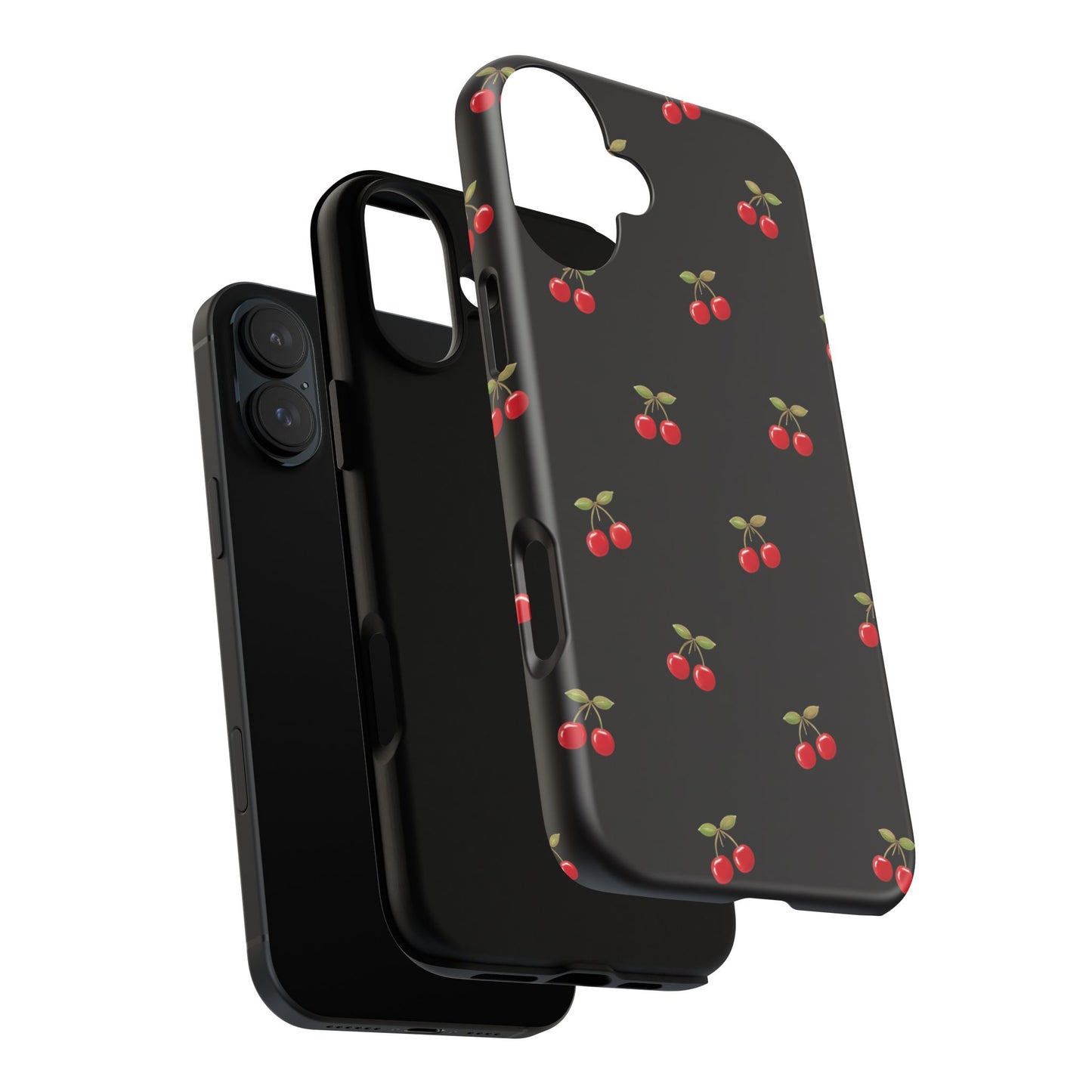 Cherry Pattern Phone Case — Slim Black Protective iPhone Case with Red Cherries for Iphone, Samsung Galaxy and Pixel