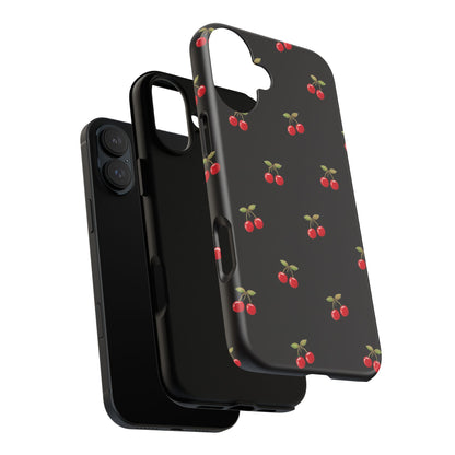 Cherry Pattern Phone Case — Slim Black Protective iPhone Case with Red Cherries for Iphone, Samsung Galaxy and Pixel