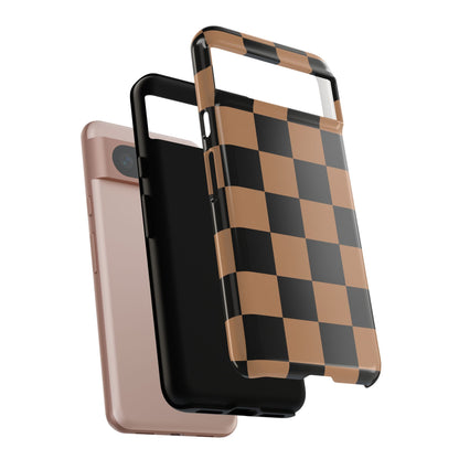 Brown Checkered Phone Case | Aesthetic Checkerboard iPhone & Samsung Tough Case