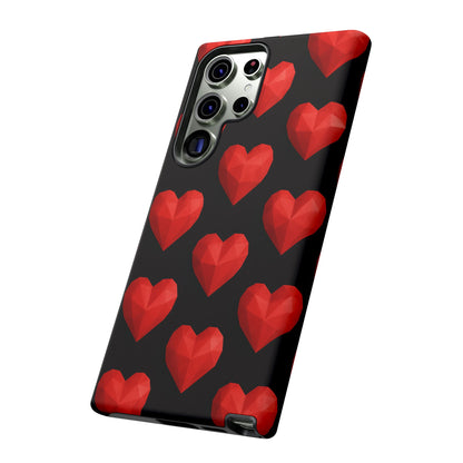 Red Heart Phone Case – Geometric Heart Pattern Tough Case (Black)