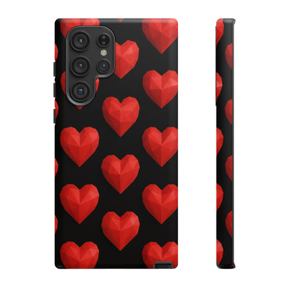 Red Heart Phone Case – Geometric Heart Pattern Tough Case (Black)