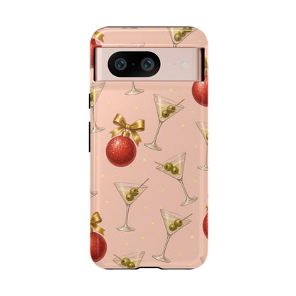 Cocktail Ornament Phone Case – Pink Martini & Cherry Pattern | Glossy or Matte for Iphone, Samsung Galaxy and Pixel