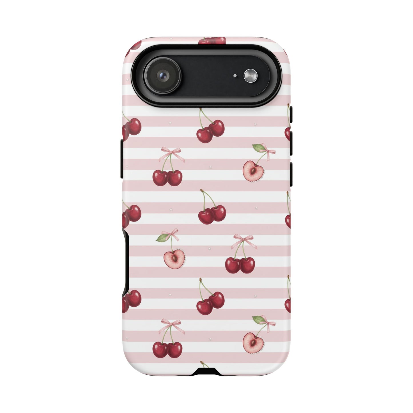 Pink Cherry Stripe Phone Case | Cute Coquette Aesthetic Protective Tough Case