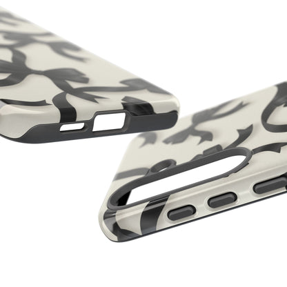 Black Ribbon Bow Phone Case, Minimal Bow Pattern Tough Protective Case