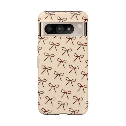 Coquette Bow Phone Case | Neutral Beige Aesthetic iPhone & Samsung Tough Case