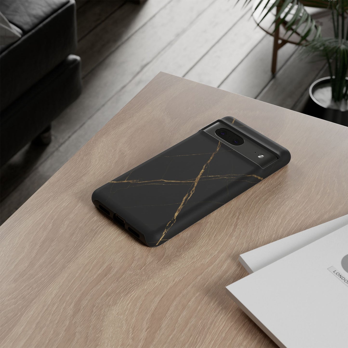 Black Marble Phone Case with Gold Veins | Minimal Luxury Tough Case