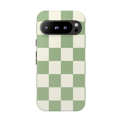 Sage Green Checkerboard Phone Case | Minimal Aesthetic Checkered iPhone & Samsung Tough Case